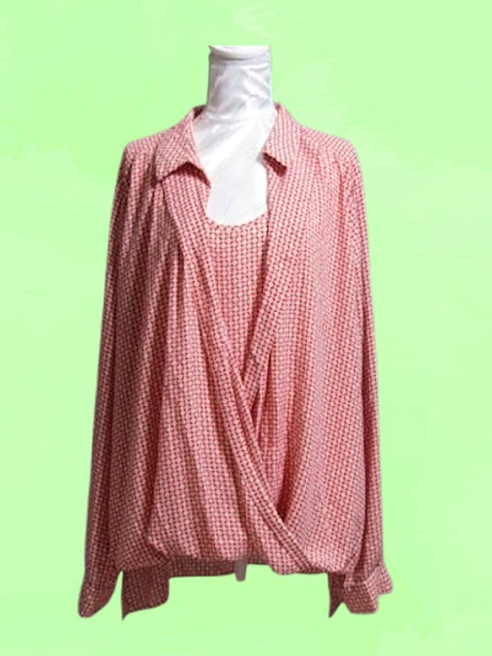 Investments women top size 3X long sleeves white and red geometric print nwot